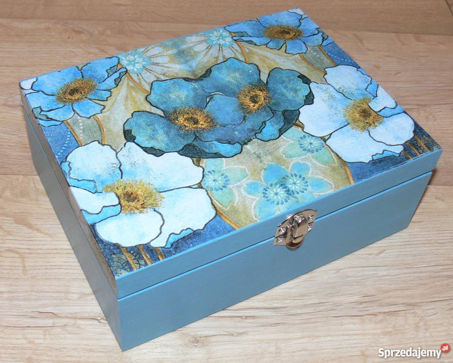 Drewniana herbaciarka XXL decoupage orchidea wielokolorowy Akcesoria kuchenne Dom i Ogród Halinów
