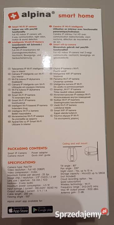 Kamera wewnętrzna Smart Home Wifi Camera ALPINA wielkopolskie Nądnia sprzedam