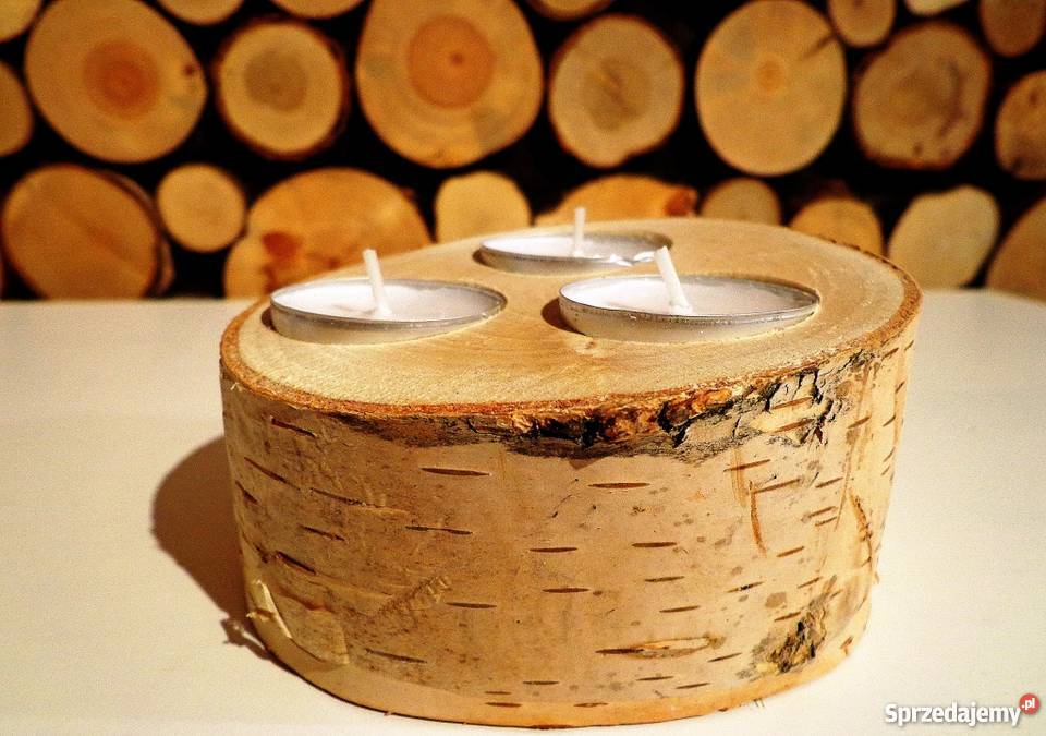 Świecznik drewniany trzy otworowy brzoza odcienie brązowego Rybnik