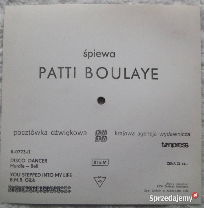 Pocztówka dźwiękowa 1979 Patti Boulaye Muzyka Warszawa