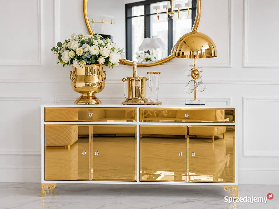 Komoda lustrzana złota glamour do salonu do 150cm