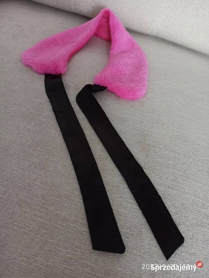 Kłnierzyk różowy pluszowy z czarną wstążkę Dodatki