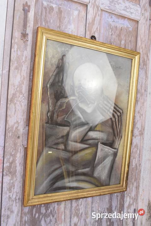 Beksiński Pastel na Kartonie Szkłem Stary Obraz Kraków