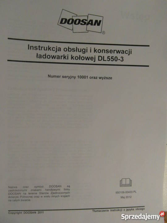 dtr instrukcja obsługi ładowarka Doosan DL5503 i zachodniopomorskie Szczecin
