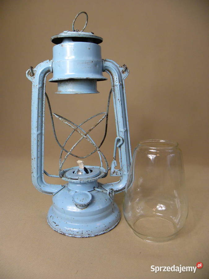 Polska duża lampa naftowa Jupiter 2 niebieska dolnośląskie Legnica