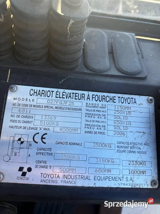 wózek widłowy TOYOTA 7FGJF35 LPG 3500 szeroki gaz łódzkie