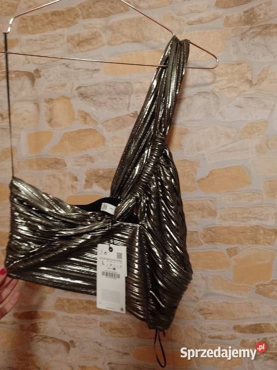 40L ZARA Metaliczny top na jedno ramię z Madrytu Kraków