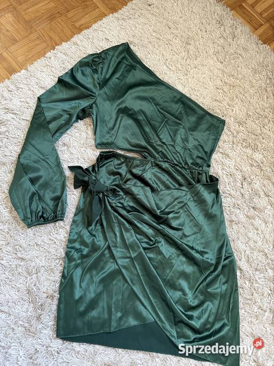 Zielona Satin Dress One Shoulder Sexy Evening Przemyśl