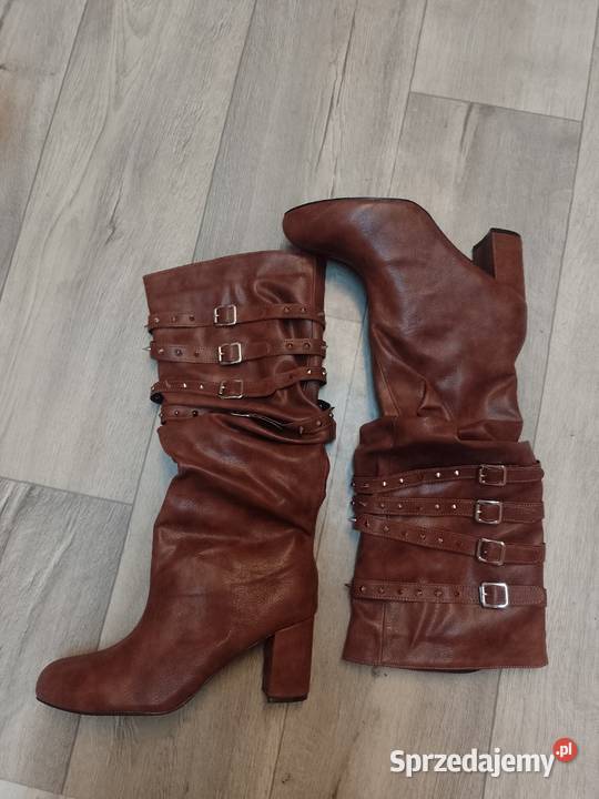 4142 Brązowe bogato zdobione ćwiekami Kozaki 26.8cm małopolskie