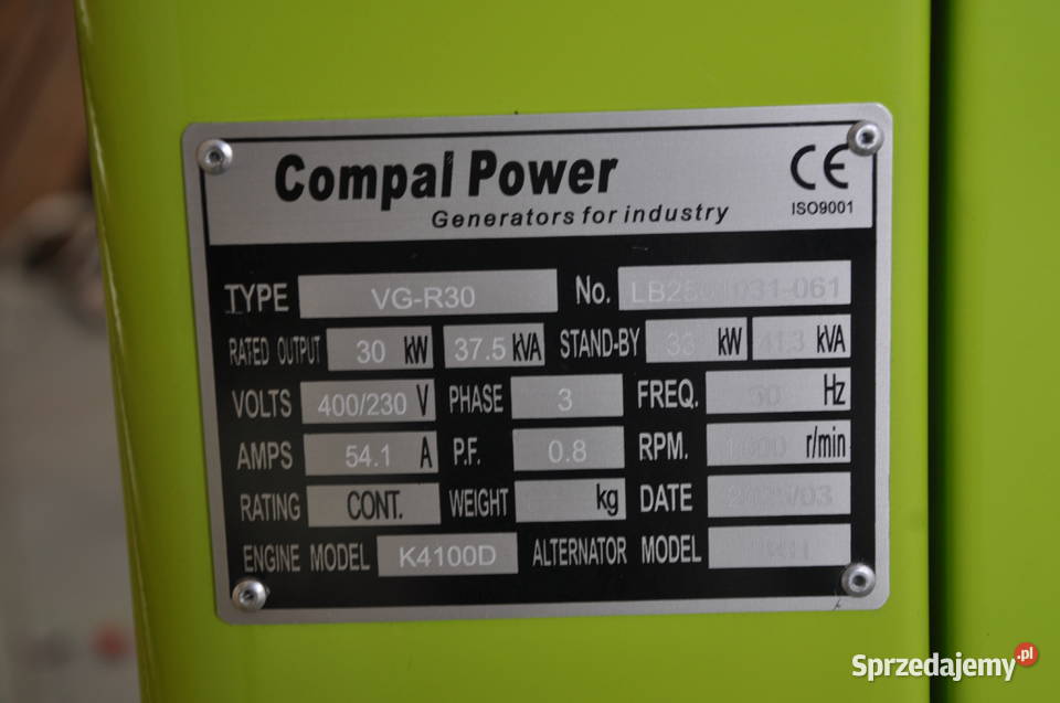 AGREGAT PRADOTWÓRCZY COMPAL POWER 30 KW mazowieckie Radom