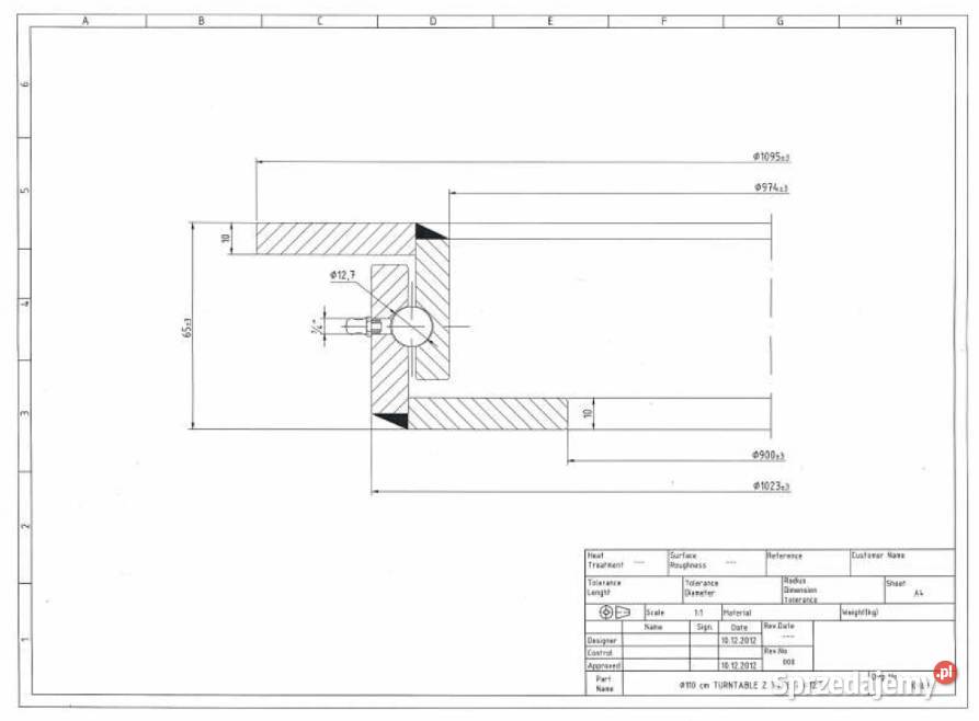 Obrotnica 1100 mm H65 mm typ Z CARGOTRAIL 10t wielkopolskie Przysieka Polska