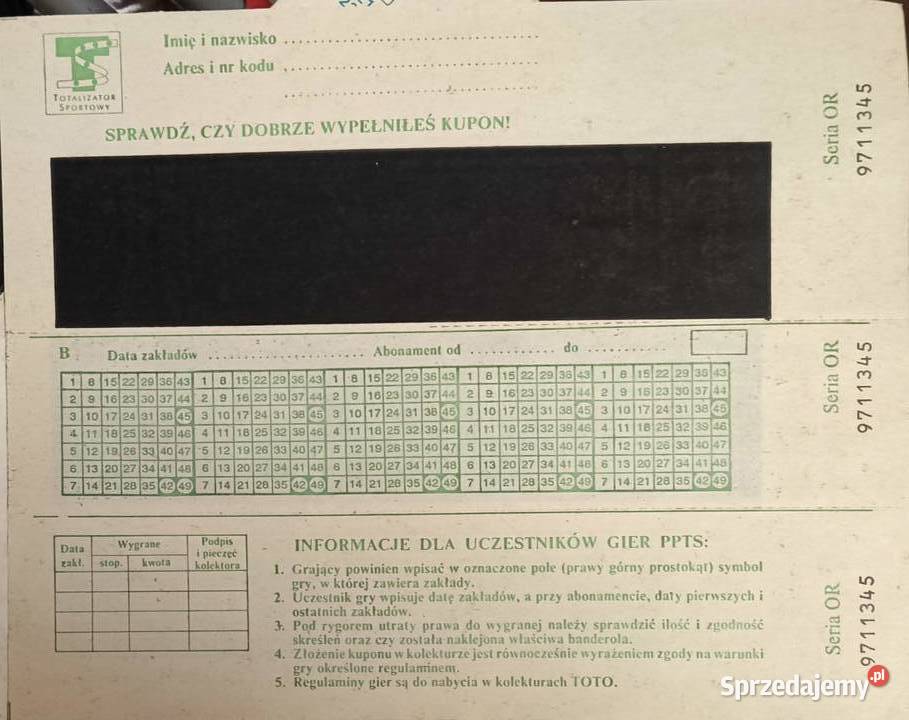 Unikat kolekcjonerski kupon totalizatora czysty