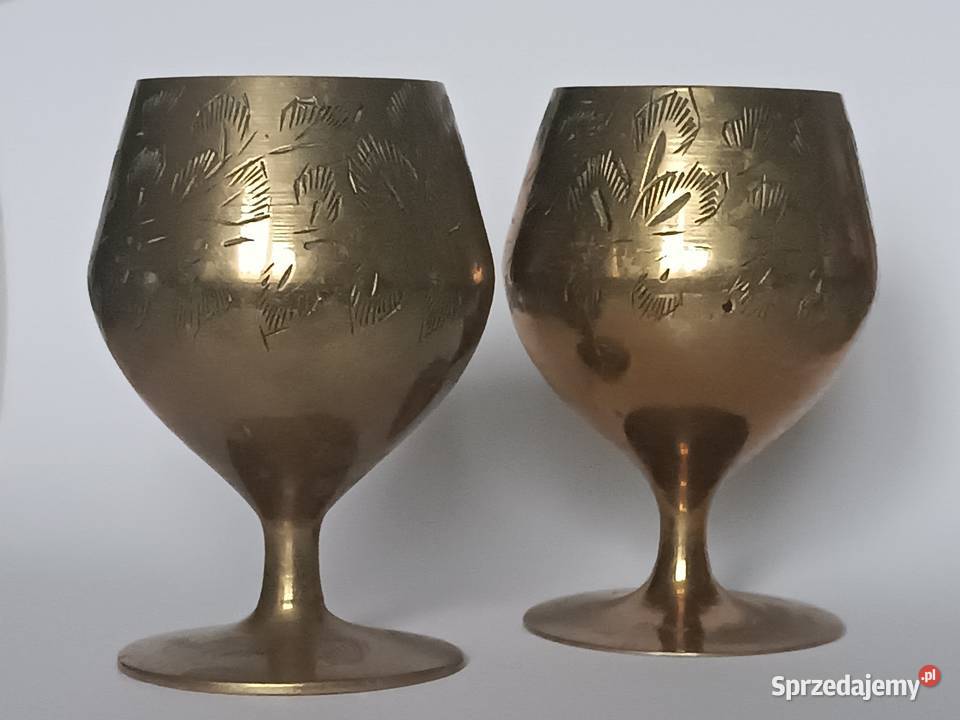 Para mosiężnych pucharków kielichów retro grawer Rzeszów