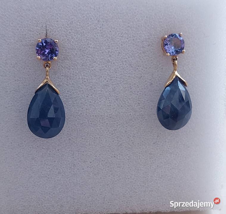 Kolczyki Żółte Złoto 585 14k Szafiry Tanzanite