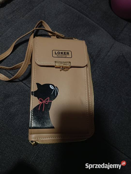 beżowa torebka na telefon crossbody z nadrukiem Poznań