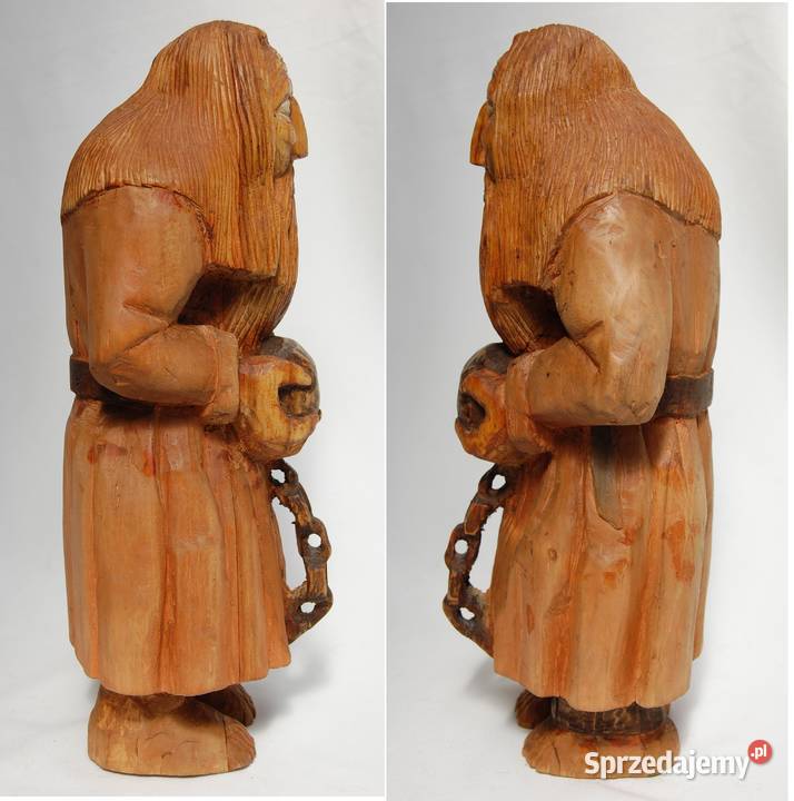 Dziad z kulą u nogi rzeźba ludowa drewniana brązowy lubelskie Lublin