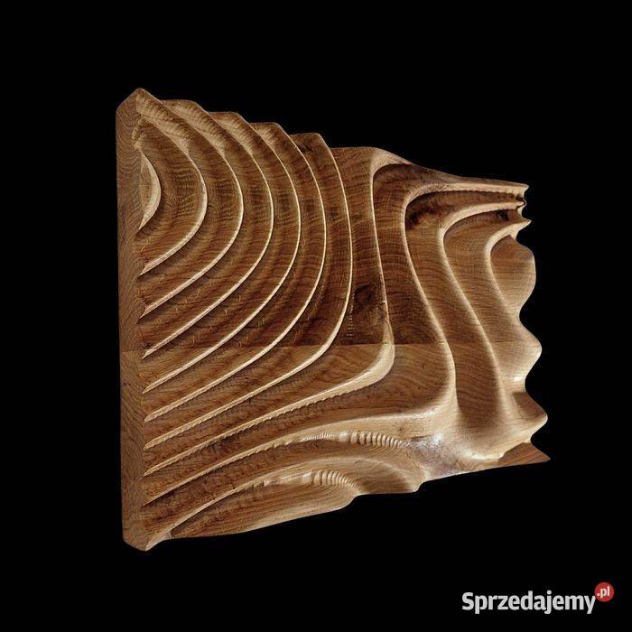 Płaskorzeźba dębowa fale 3D olejowana dekoracja zachodniopomorskie Malechowo