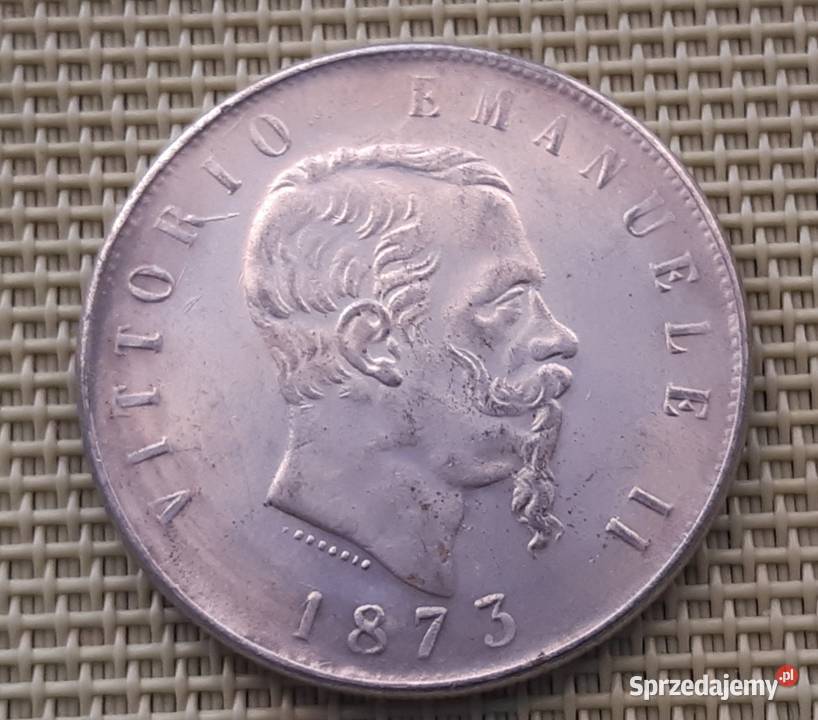 Moneta Kopia 5 LIRÓW 1873 VITTORIO EMANUEL II 18 mazowieckie Pruszków