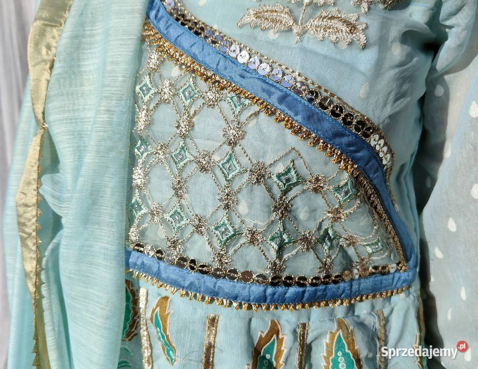 Orientalna suknia M 38 turkusowa niebieska Rozkloszowana  Szczecin