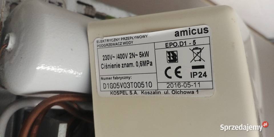 Elektryczny przeplywowy podgrzewacz wody Amicus Słupsk sprzedam