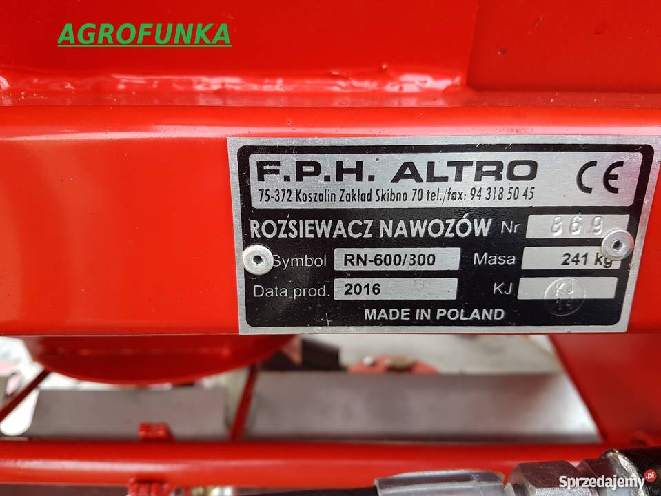 Polski Rozsiewacz NAwozu Altro Dwutarczowy Maszyny rolnicze Malbork