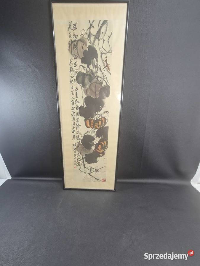 Chiński obraz gwaszowy Baishi i winorośl ok 1920 Poddębice