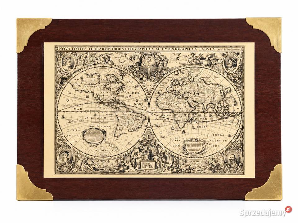 Stylowa Gabinetowa Mapa Świata 1630 Replika Poddębice