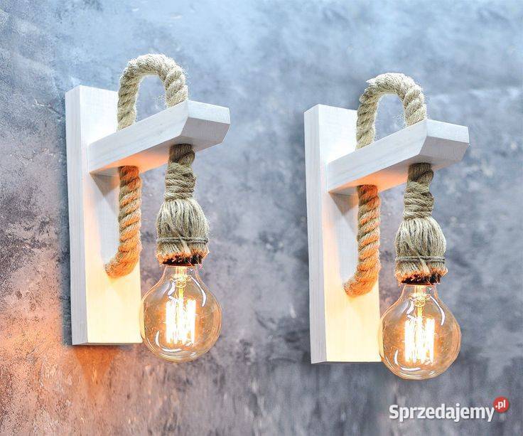 Kinkiet drewniany sznur biały loft lampa Radłów