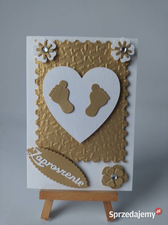 ZAPROSZENIA CHRZEST STOPKI W SERCU C6 ZŁOTO