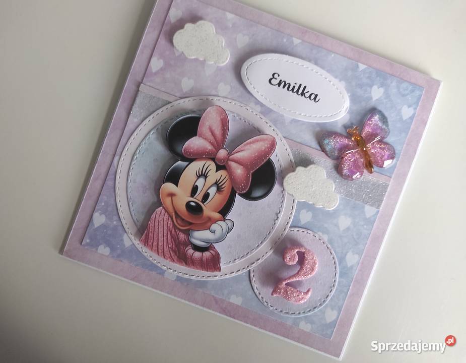 Kartka urodzinowa ręcznie robiona Myszka Minnie