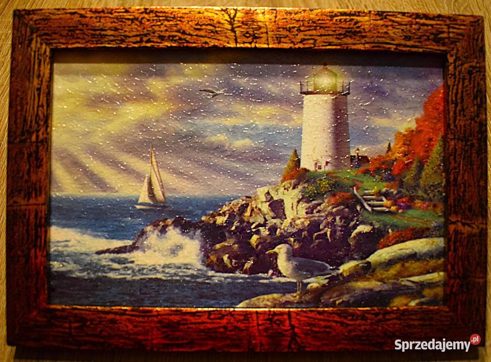 Mała reprodukcja malarska pejzaż nadmorski Chełmno sprzedam