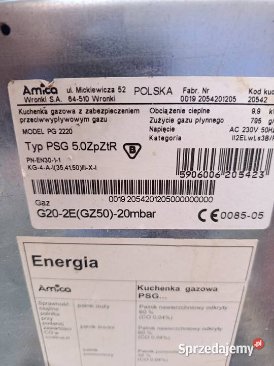 Płyta gazowa Amica 5 palników dolnośląskie Środa Śląska