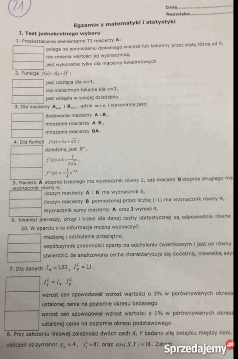 Matematyka Statystyka Pogotowie Pomoc Online Warszawa