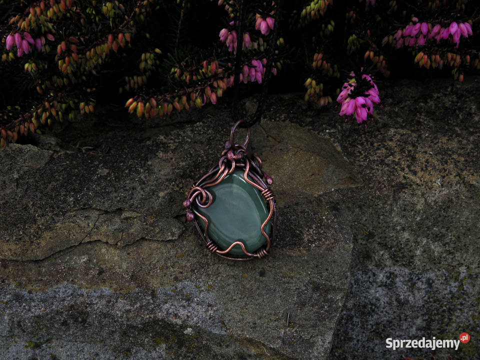 Unikatowy 2stronny miedziany wisior chalcedon Kraków