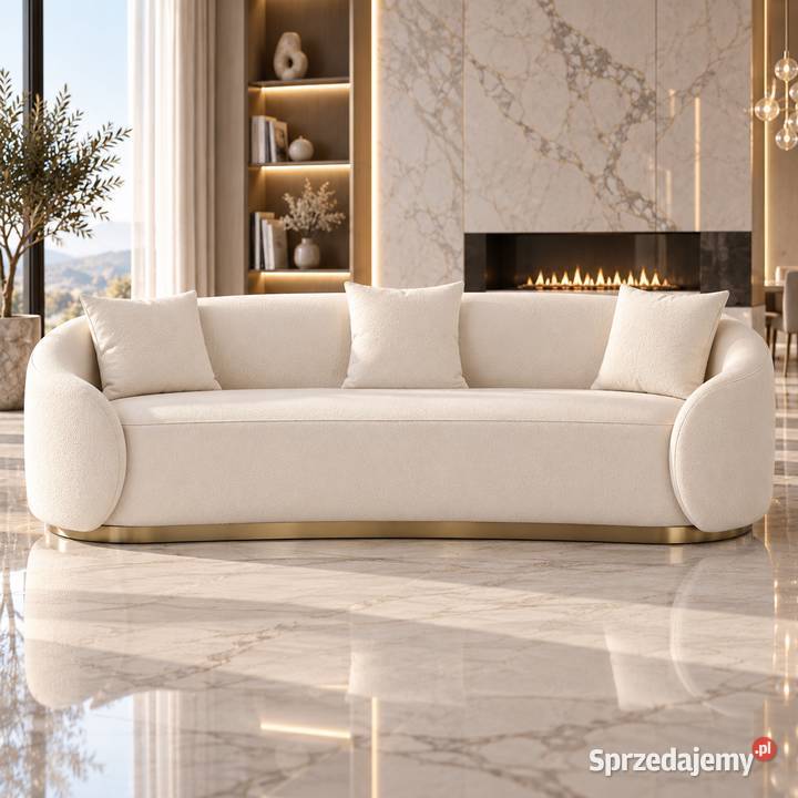 Sofa glamour welurowa biała 220 ze złotą Golkowice