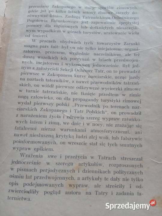 Książka 1934 MZaruski Na bezdrożach Tatrzańskich Gdów sprzedam