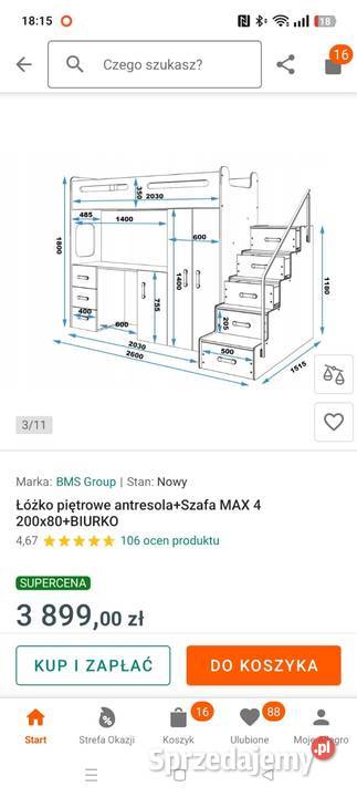 Łóżko piętrowe z biurkiem szafą i schodami Łódź
