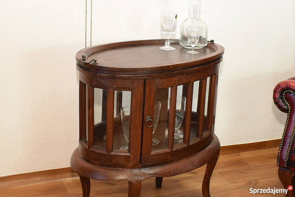 Kolonialny barek tekowy szafka z tacą stolik tek Świdnica