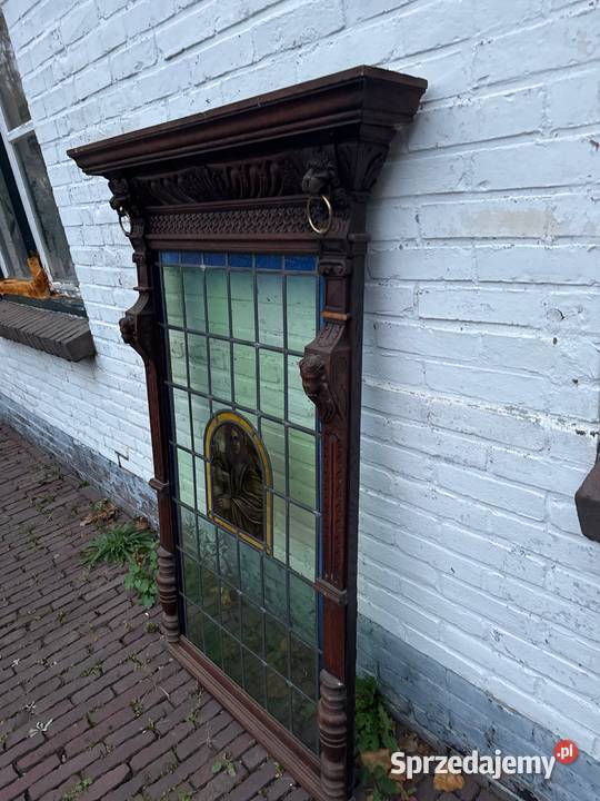 Stary kościelny witraż oprawiony w drewno z Antyki Długopole-Zdrój