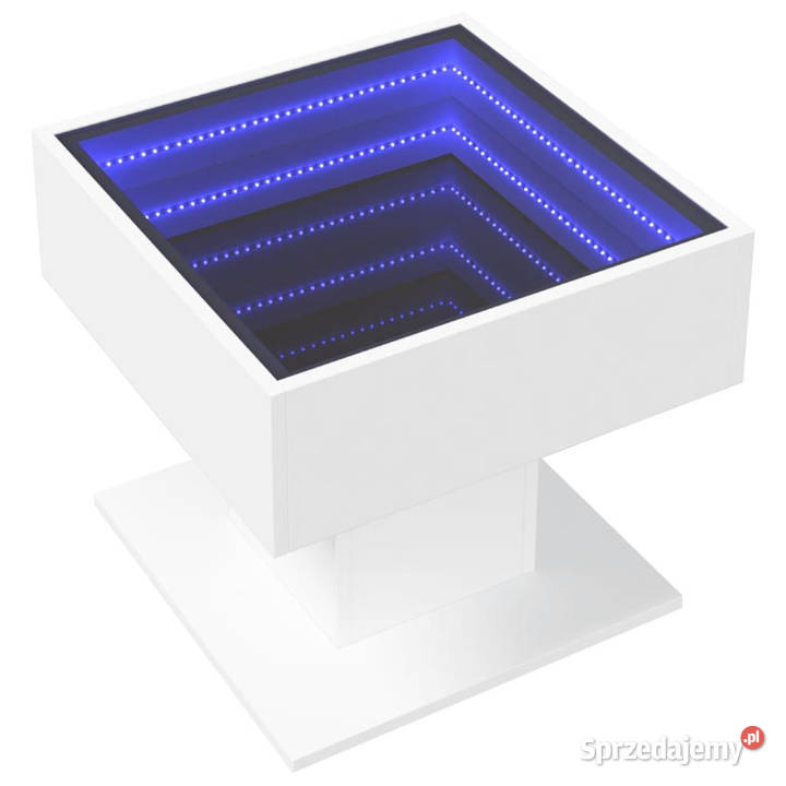 Stolik kawowy z LED biały 50x50x45 materiał Warszawa