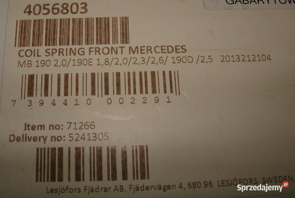 Lesjofors 4056803 sprężyna zawieszenia przód łódzkie Pabianice sprzedam