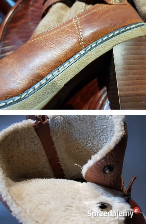 Kozaki botki skórkowe skórzane futro camel