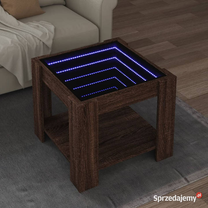 Stolik kawowy z LED brązowy dąb 53x53x45 Warszawa