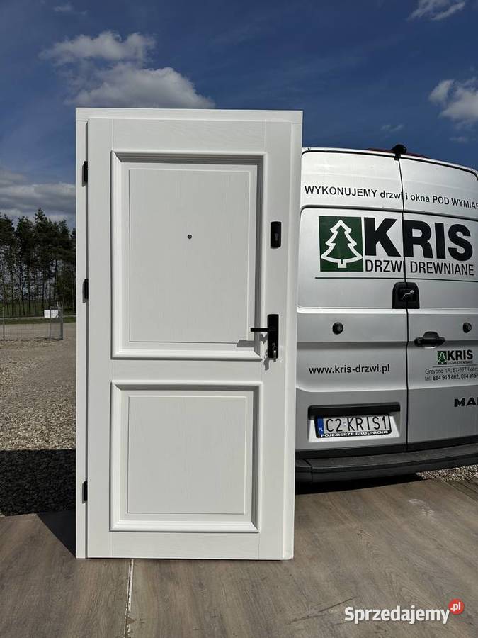 Drzwi zewnętrzne drewniane białe ANGIELSKIE Grzybno