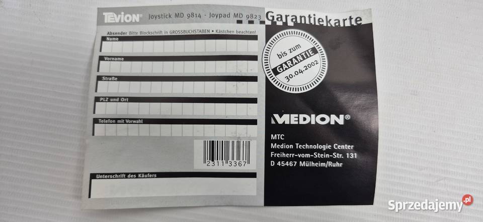 UNIKAT Nowy Joystick TEVION Erazer MD 9814 Biłgoraj