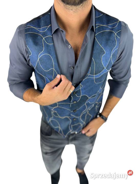 GIOVANNI PERA kamizelka męska D632 granat słoje Ostrów Wielkopolski