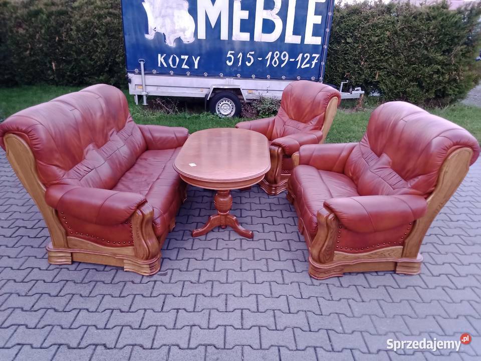 Komplet LUXOR 311 i Ława Dąb skóra Brąz Kozy
