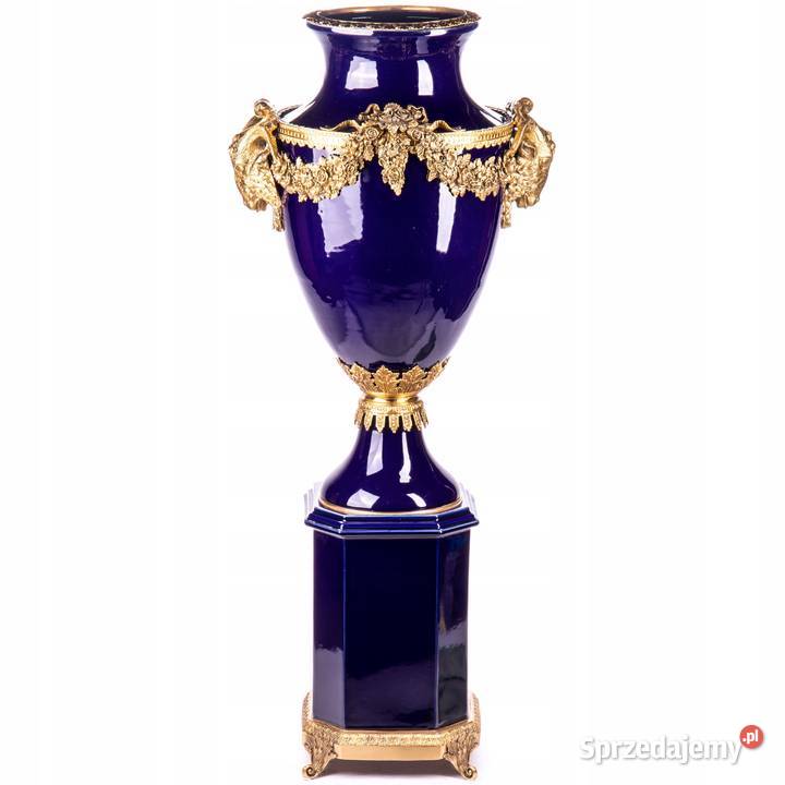 Granatowa Porcelanowa Amfora Na Filarze Urna Kraków