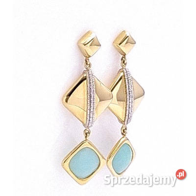 ZŁOTE kolczyki pr585 naturalny awenturyn NOWE złote wielkopolskie Poznań