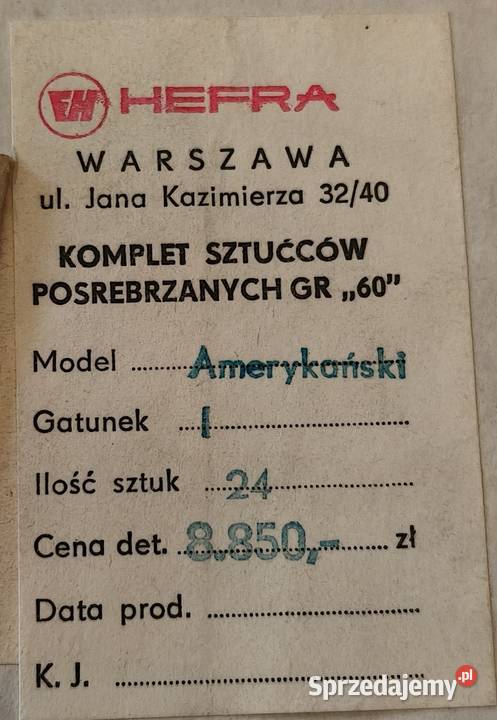 HEFRA komplet sztućców posrebrzanych model Łuków Śląski